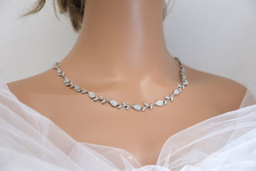 CZ Timeless Vine And Sparkle Necklace Set, Long Bridal Jewelry, Bridal Earrings And Necklace, Statement Earrings Cz Necklace Set.